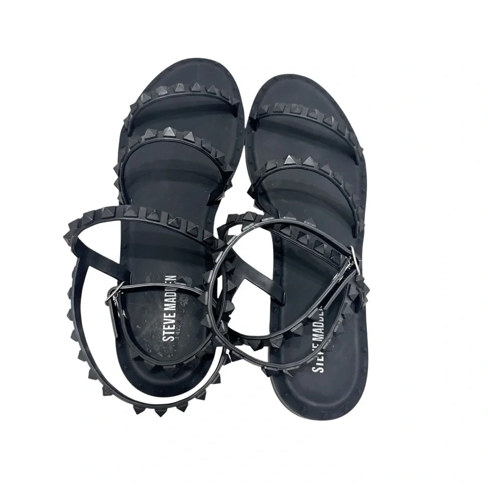 NEW Steve Madden Transport Spike Ankle Wrap Sandal Matte Black Women's Sz‎ 10